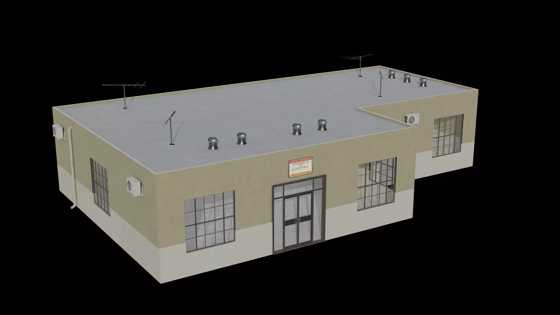 Modular Workshop Buildings Low-poly 3D model_0