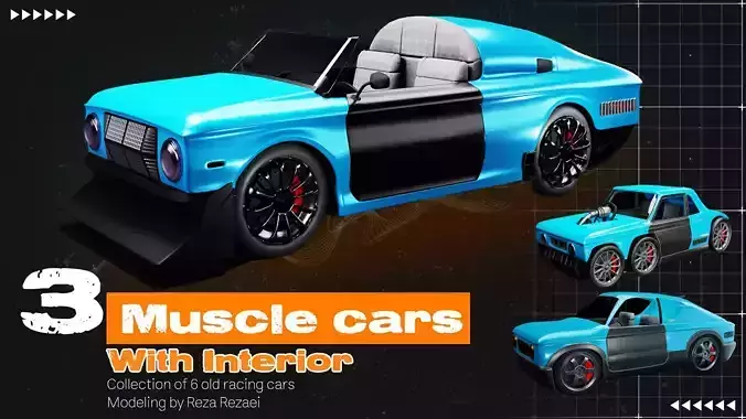 3 Muscle car Low-poly 3D model