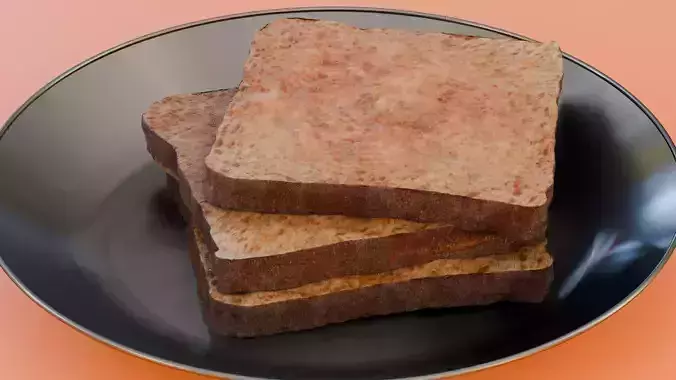 Bread slice Toast with plate low poly 3D Model 