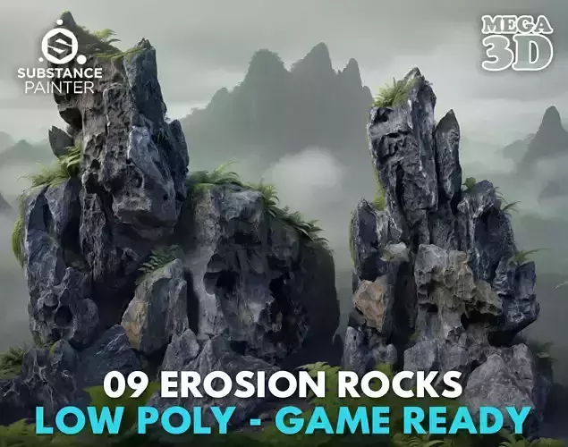 9 Low Poly Erosion Rocks - 231122