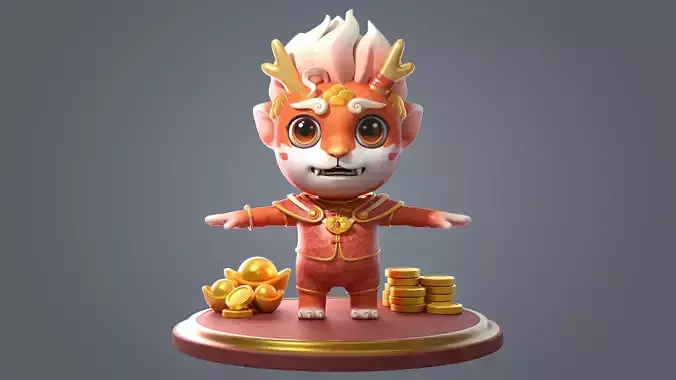 Cartoon animal dragon deer character Low-poly 3D model