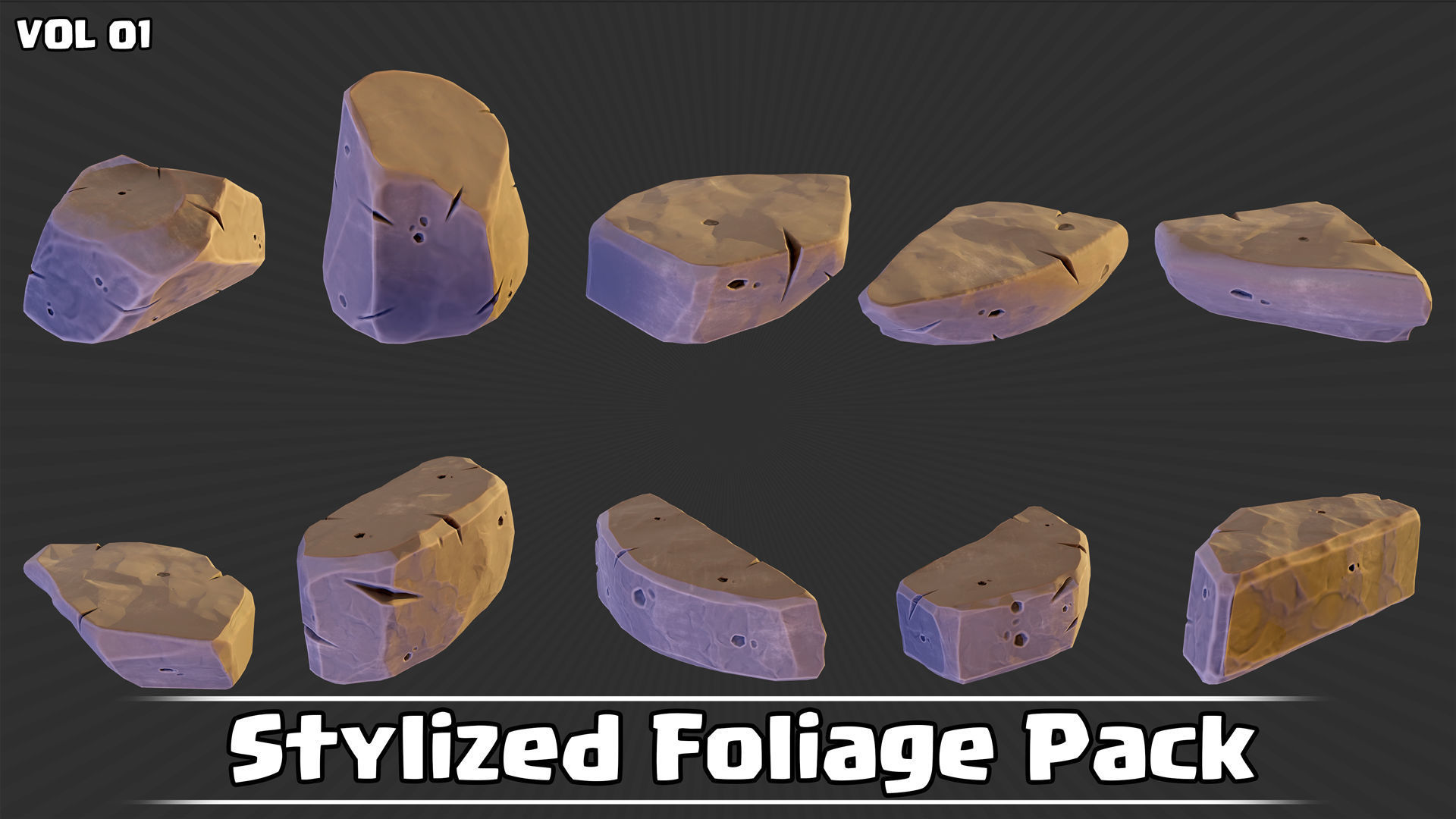 Stylized Foliage Pack Game Ready VOL01 Low-poly 3D model_9