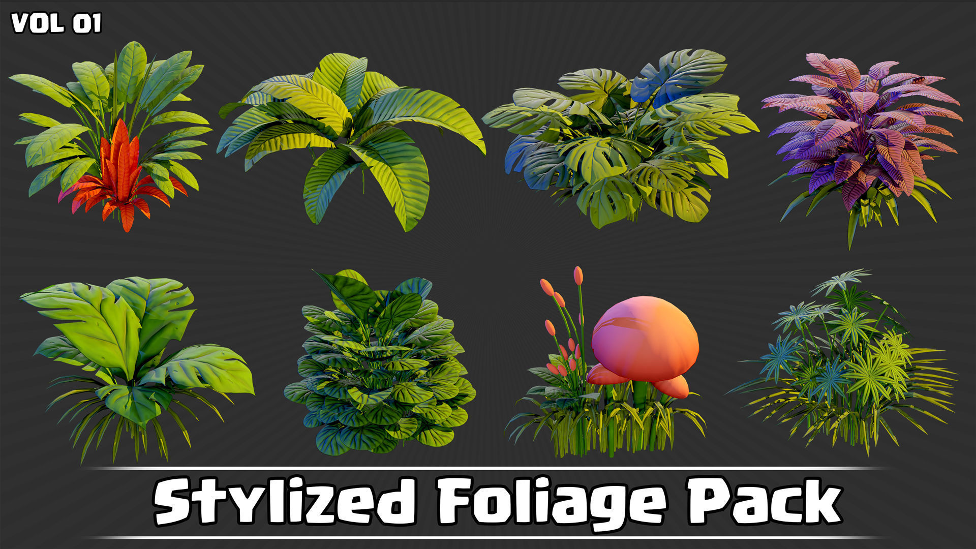 Stylized Foliage Pack Game Ready VOL01 Low-poly 3D model_6