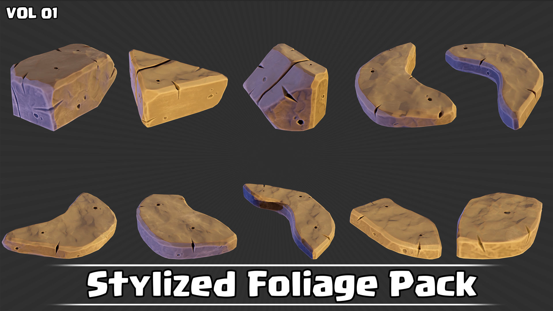 Stylized Foliage Pack Game Ready VOL01 Low-poly 3D model_7