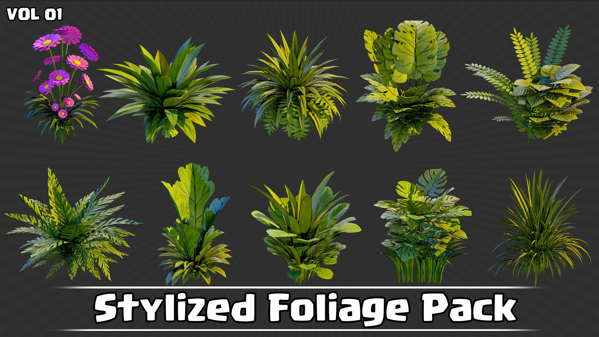 Stylized Foliage Pack Game Ready VOL01 Low-poly 3D model_5