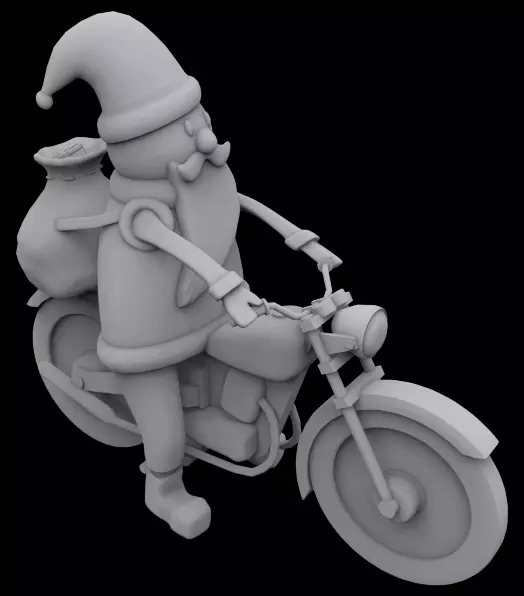 Santa on motorcycle 3D print model_0