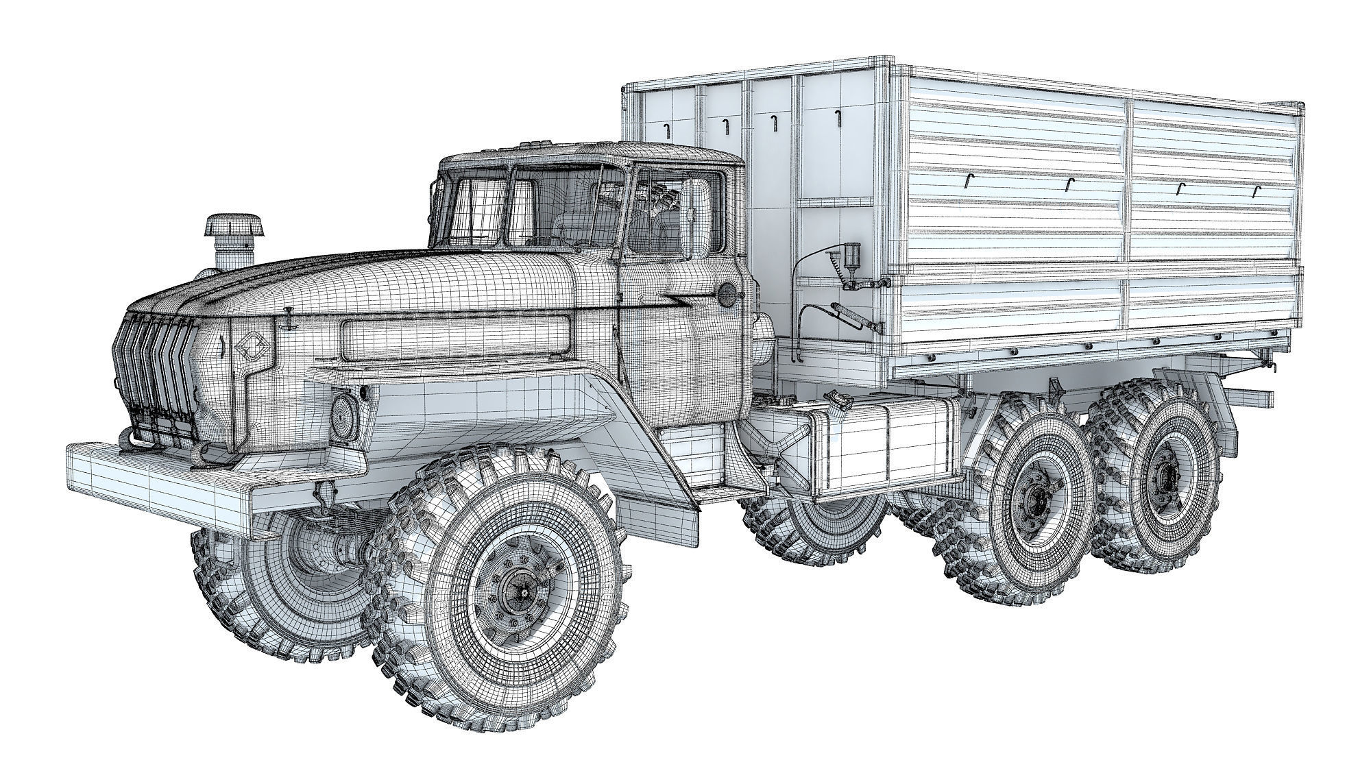 URAL Civilian Truck Off Road 6x6 Vehicle 3D model_15
