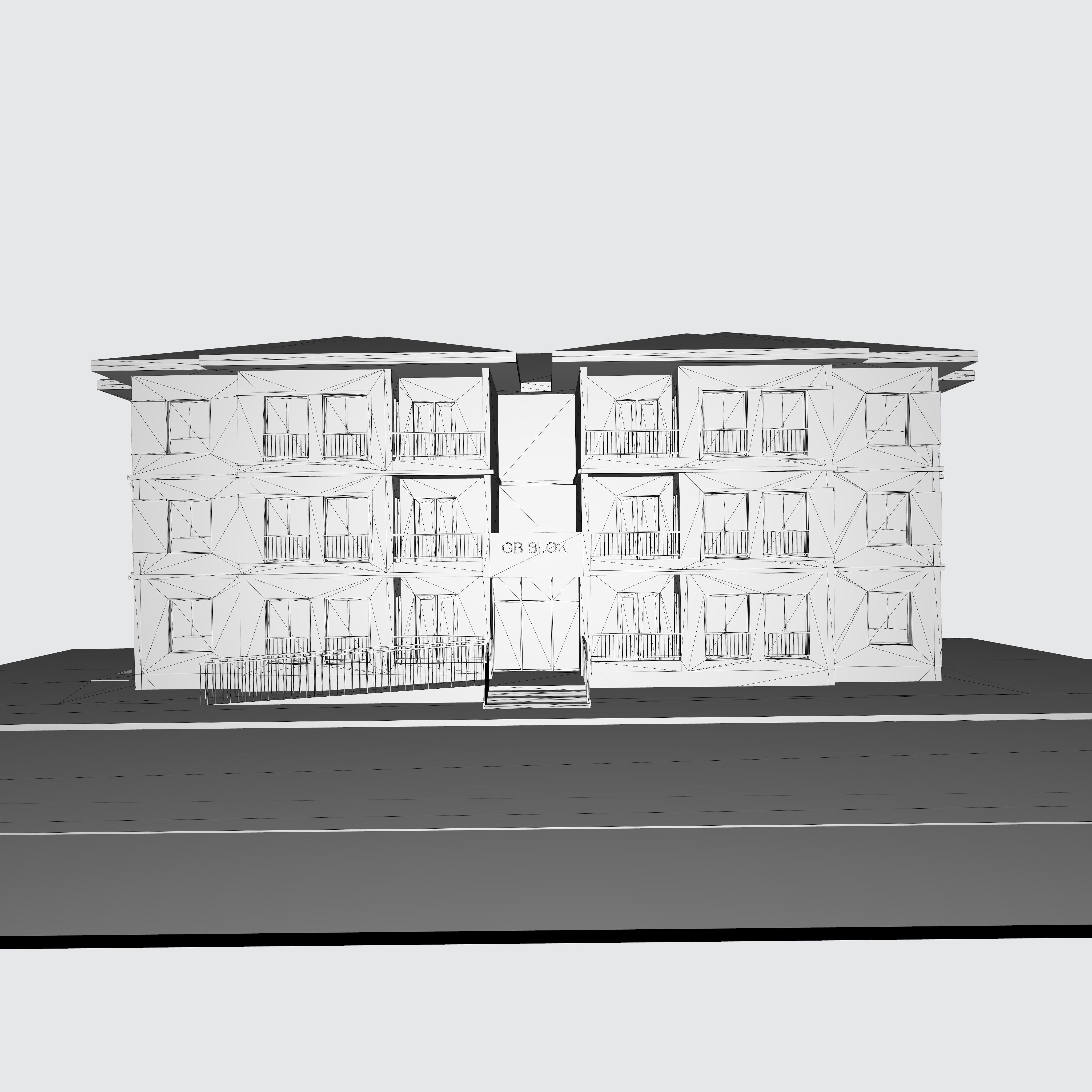 Modern Apartment Building 3D model_2