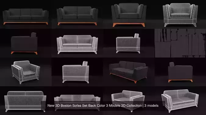 New 3D Boston Sofas Set Back Color 3 Models 3D Collection 