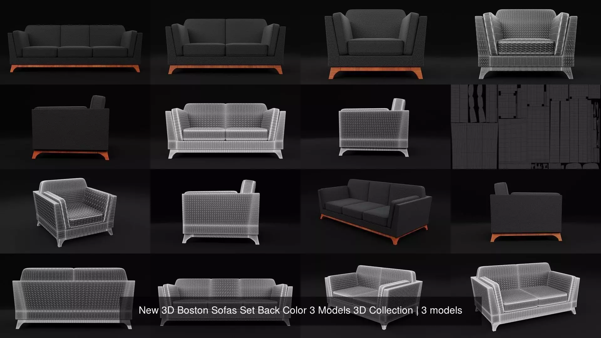 New 3D Boston Sofas Set Back Color 3 Models 3D Collection _0