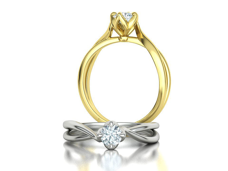 Solitaire Engagement Promise Ring Twisted Shank design 3D print model_3