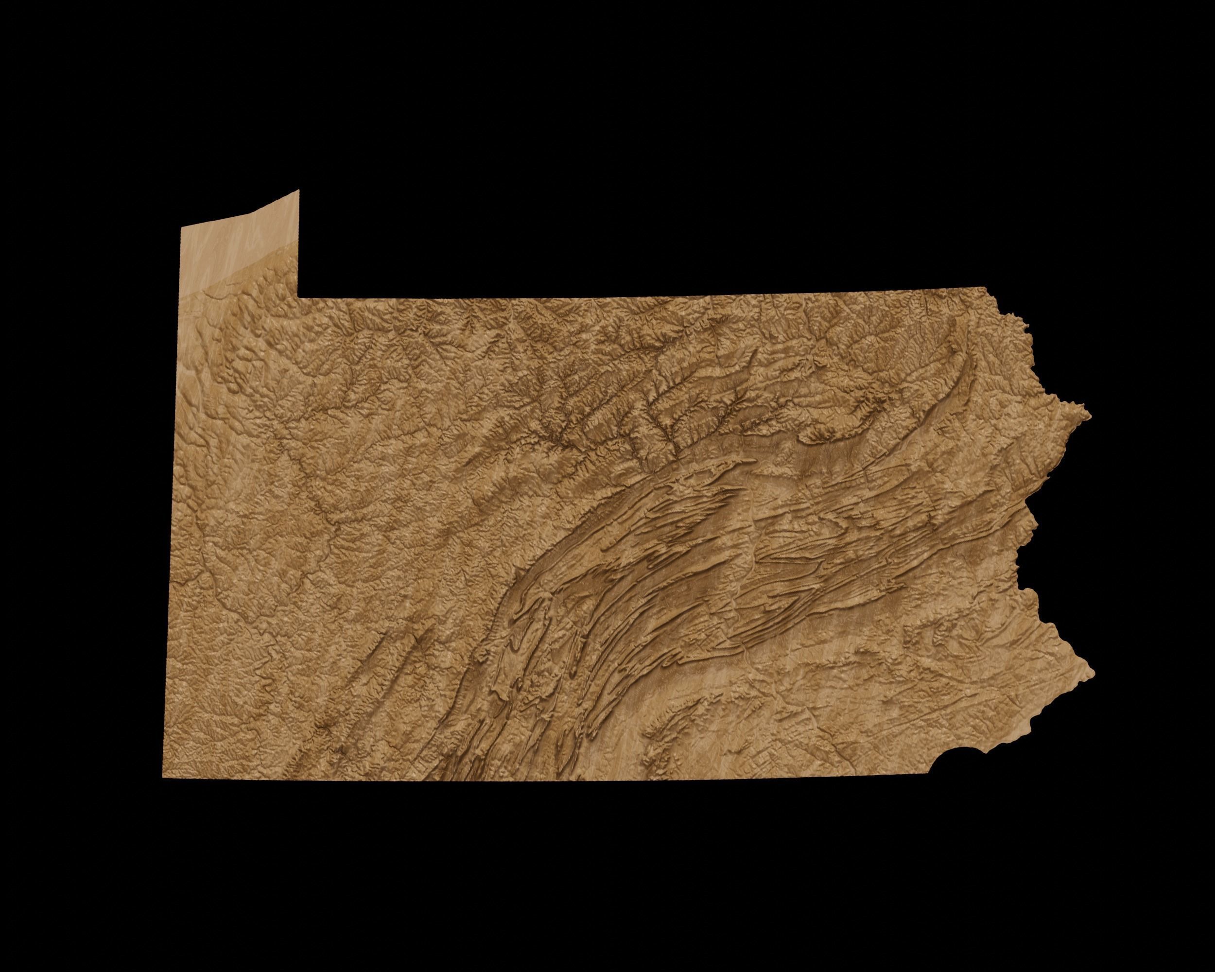 3D Topographical Map of Pennsylvania 3D print model_1