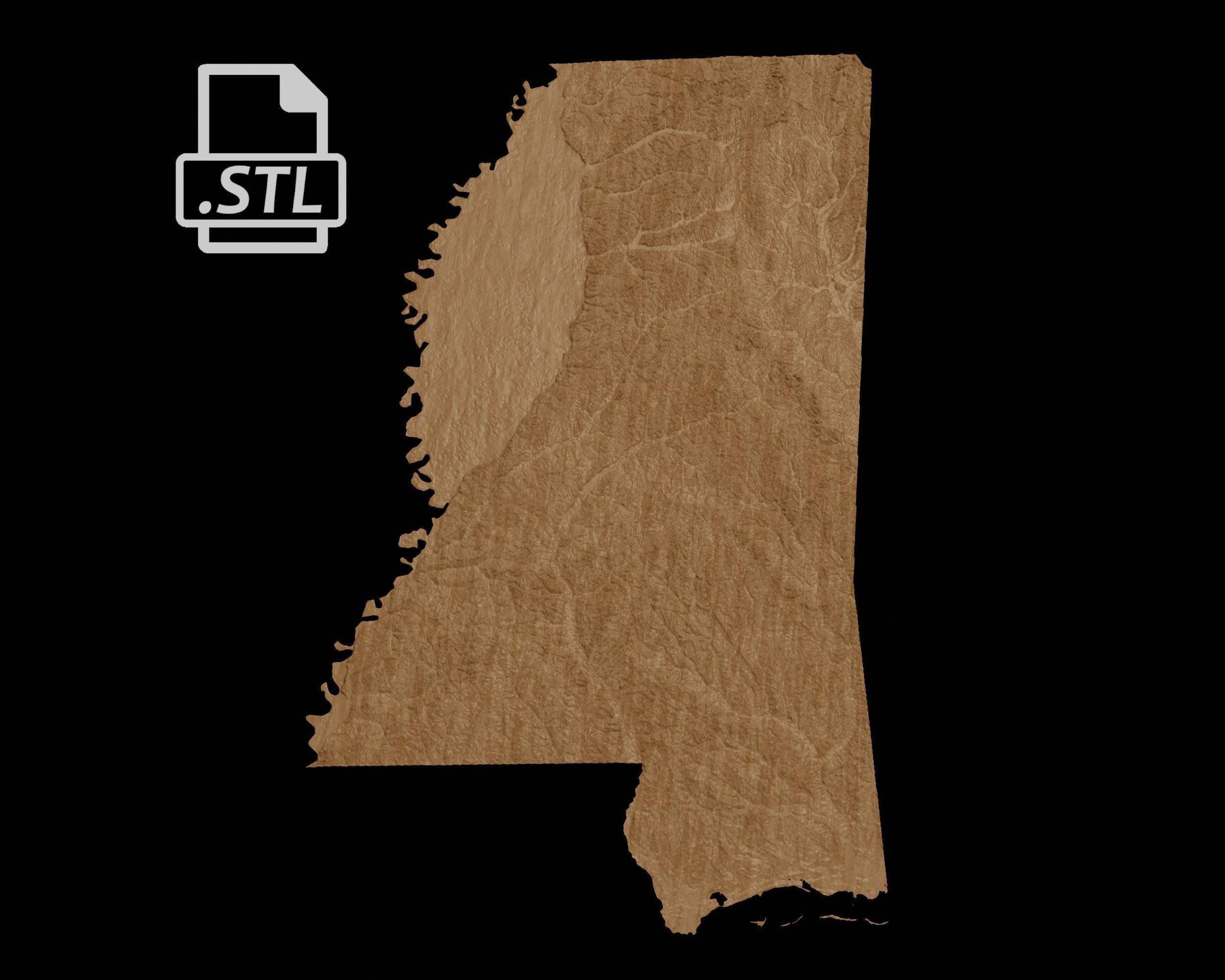 3D Topographical Map of Mississippi 3D print model_6