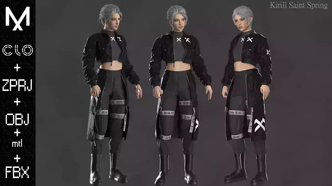Scifi Female Outfit  Marvelous designer Clo3d OBJ mtl FBX ZPRJ