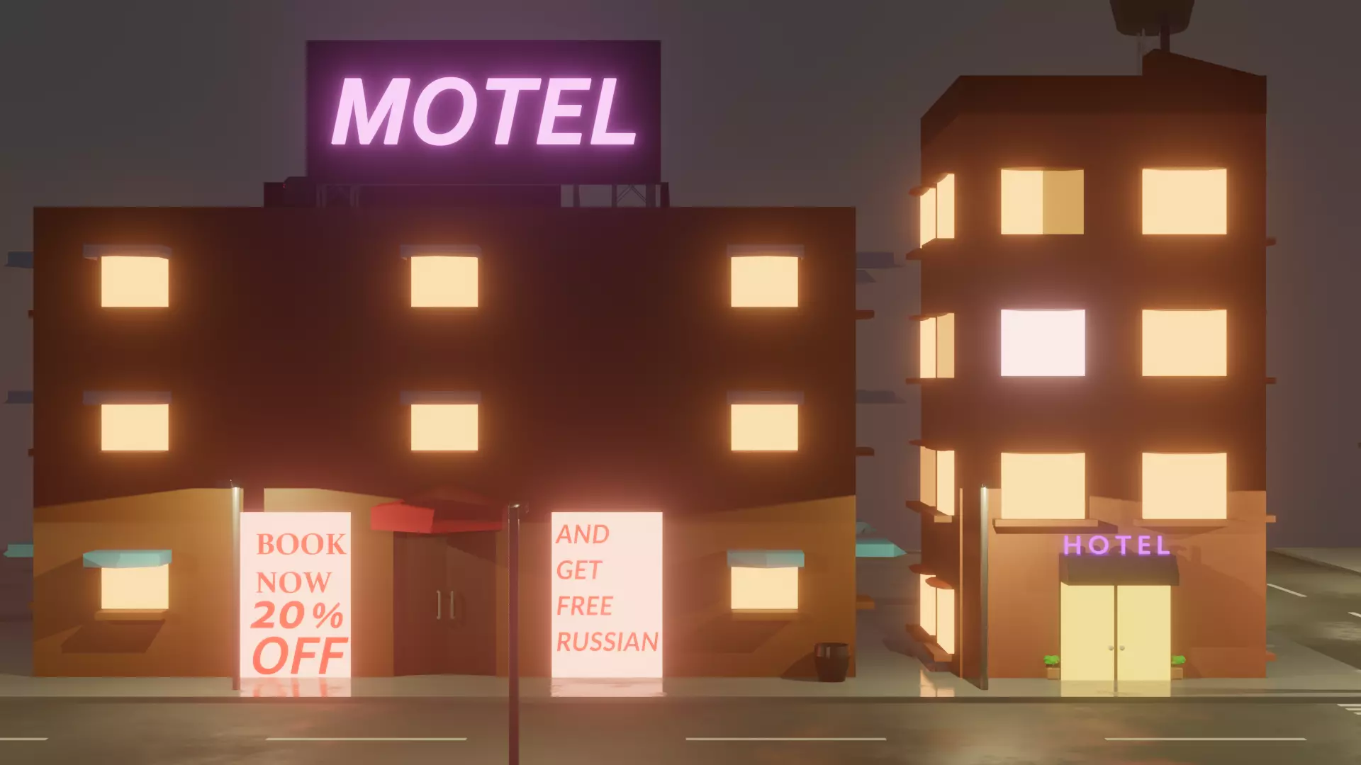 LOW POLY NEON TOWN Free low-poly 3D model