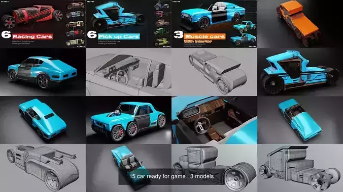 15 car ready for game 3D Model Collection