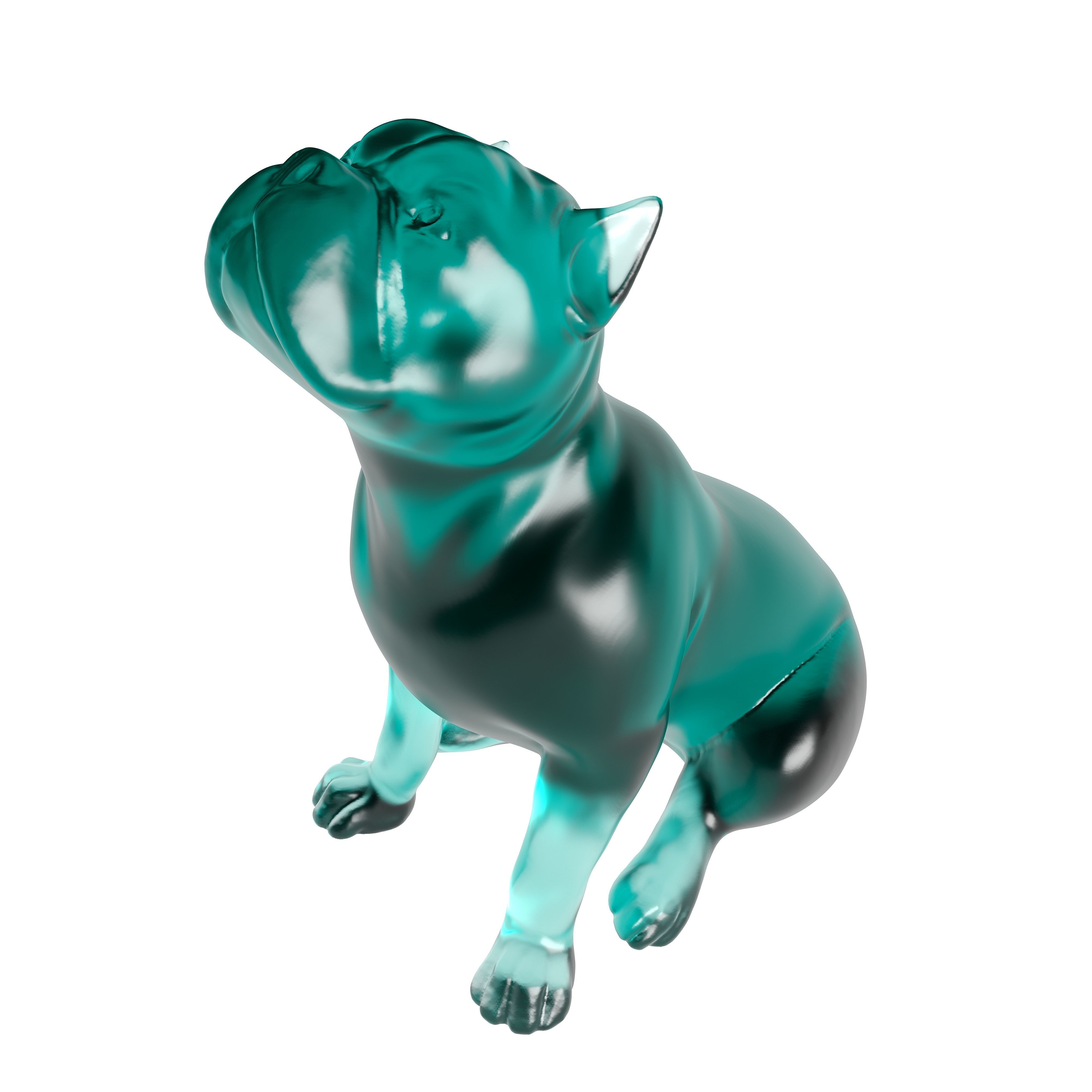 Cyan Glass Bulldog Sculpture 3D print model_1