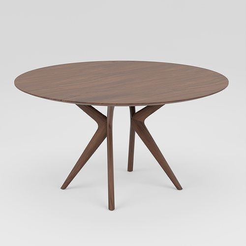 Wooden Dining Table Round 3D Model Artisan Lakri 3D model