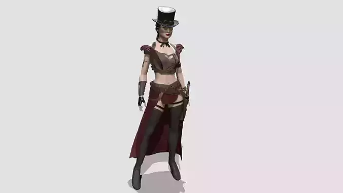 Steampunk Woman Low-poly 3D model