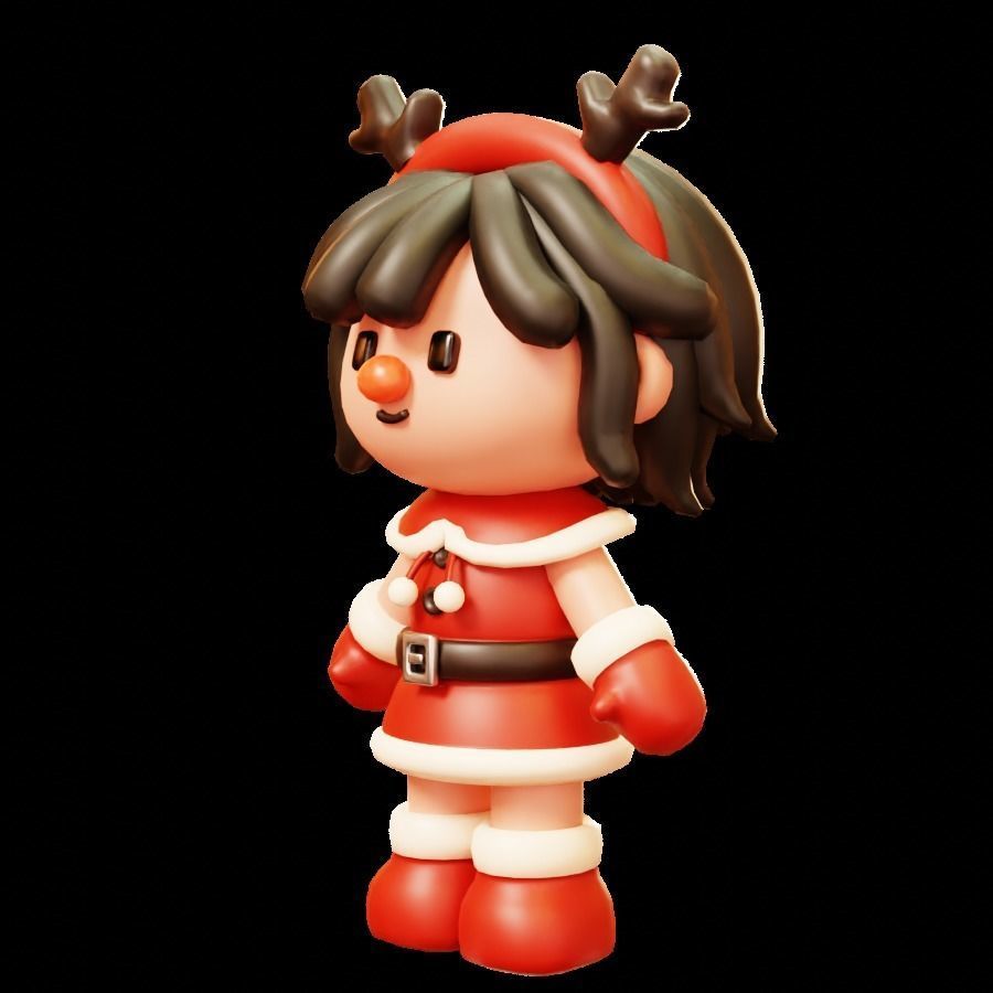 Christmas Santa Girl Low-poly 3D model_3