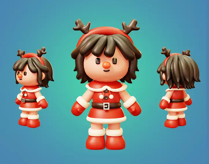 Christmas Santa Girl Low-poly 3D model_0