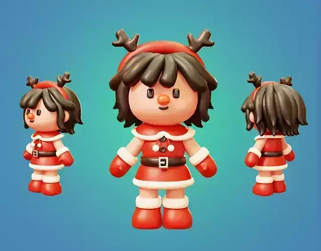 Christmas Santa Girl Low-poly 3D model