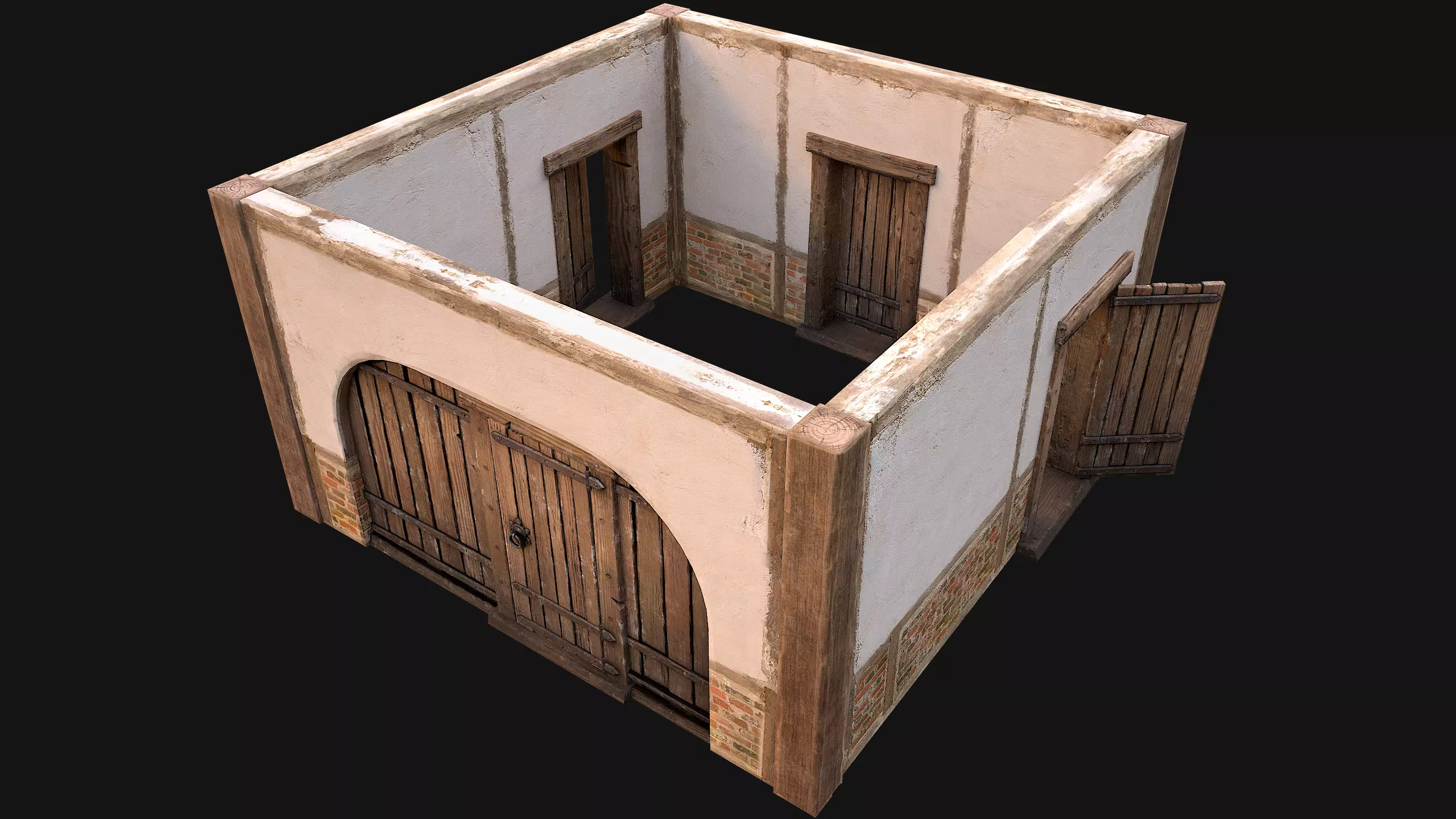 Doors and Walls Medieval Set Low-poly 3D model