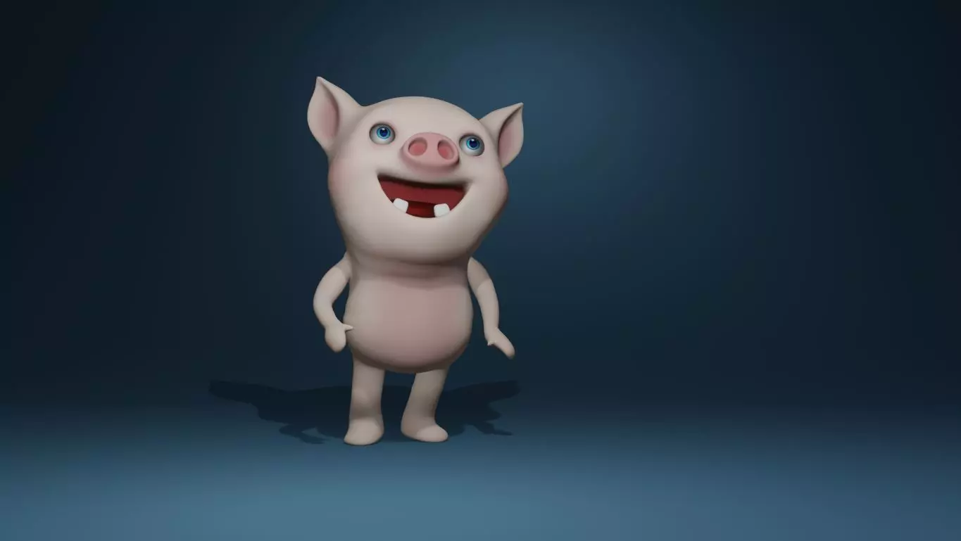Pig cartoon 3D Low-poly 3D model_0