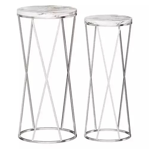 ROUND COFFEE TABLE WITH MARBLE TOP SILVER WHITE