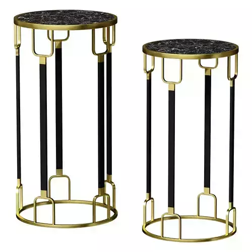 SIDE TABLES WITH BLACK MARBLE TOP GOLD GLASAR