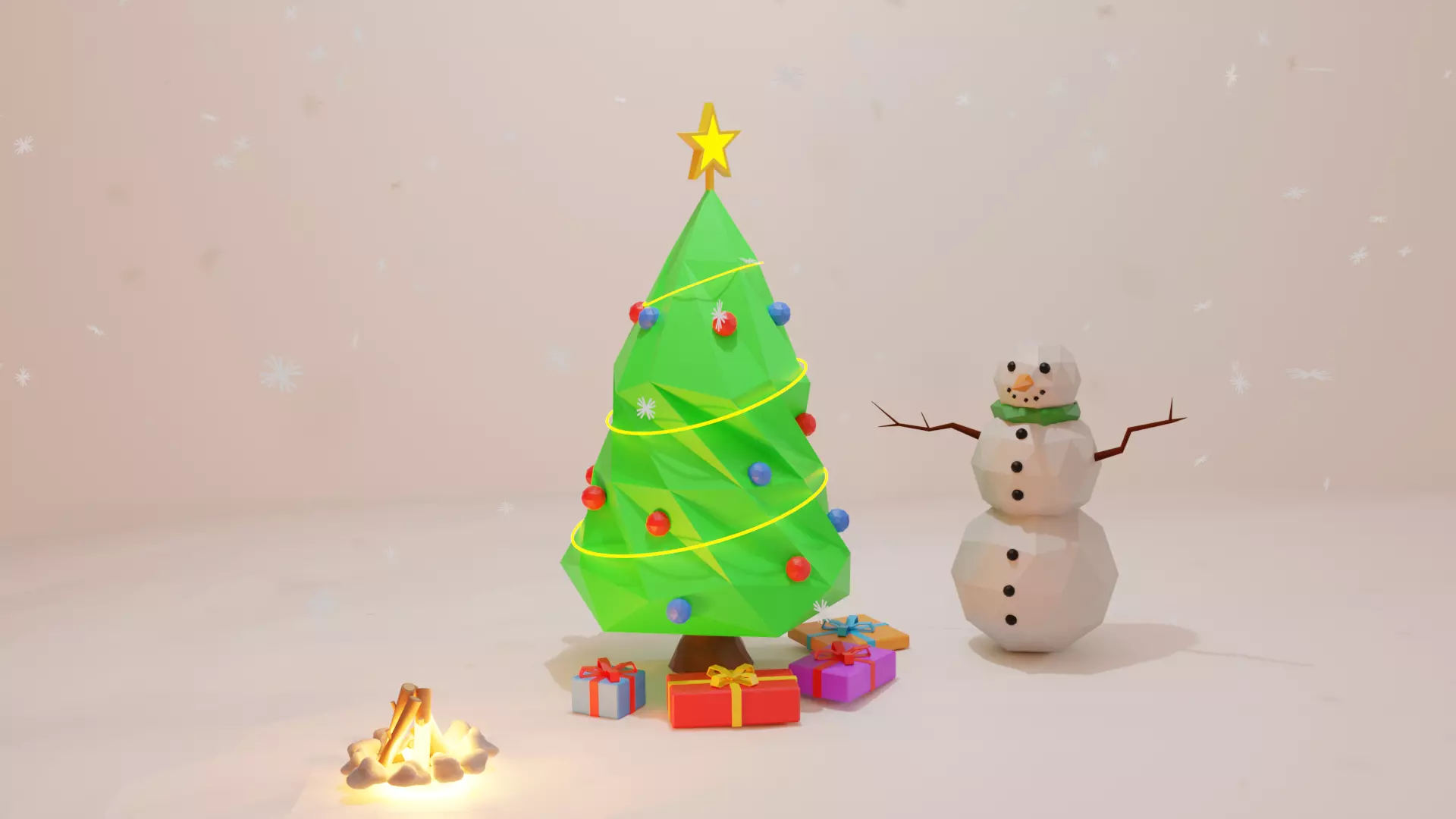 Winter low-poly scene Free low-poly 3D model_0
