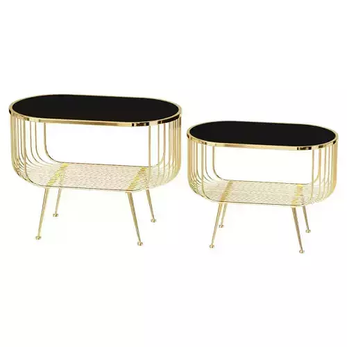 OVAL COFFEE TABLE WITH GLASS TOP GOLD BLACK