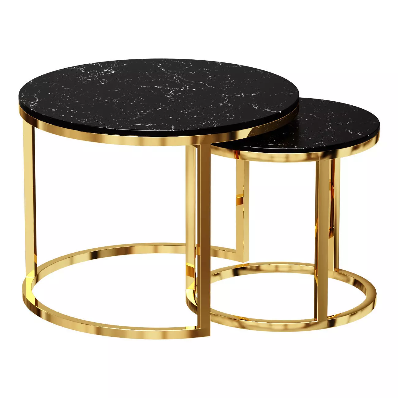 ROUND COFFEE TABLES 2 PCS BLACK MARBLE GOLD SELENA 3D model