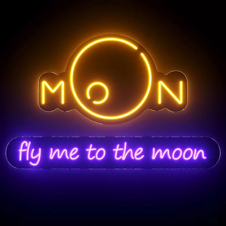 Moon Fly me to the moon Neon Signs 3D model