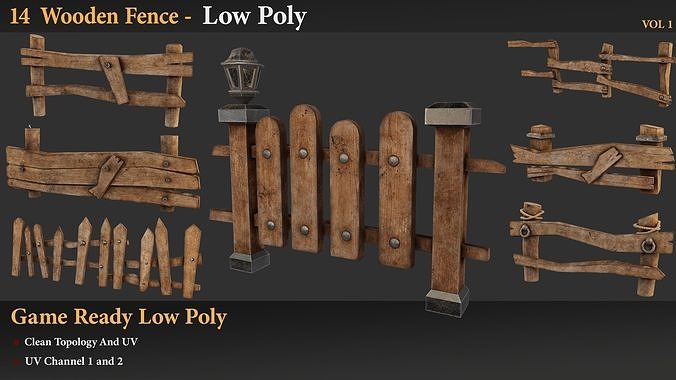 Wooden Fence Low poly Low-poly 3D model