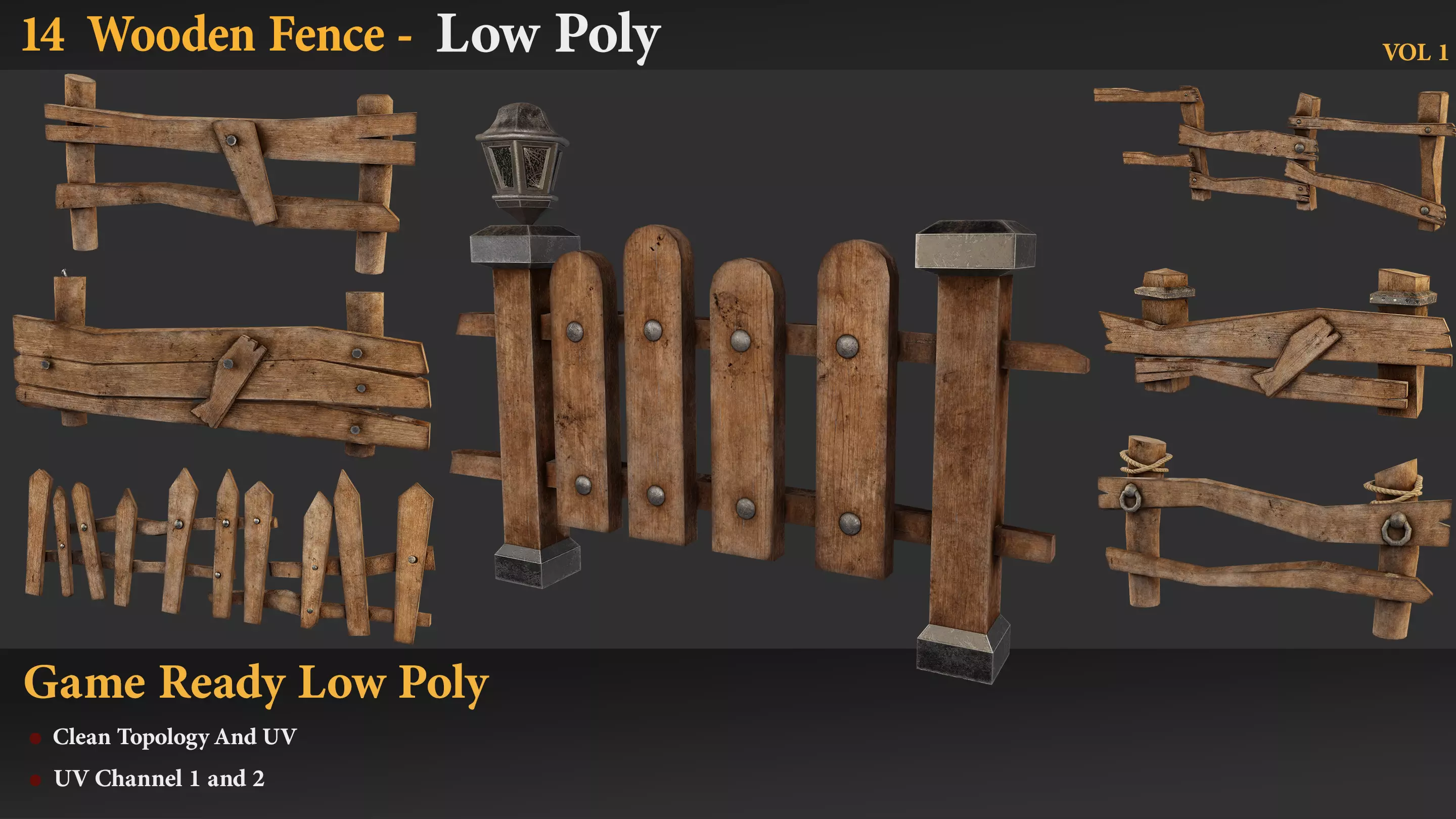 Wooden Fence Low poly Low-poly 3D model_0