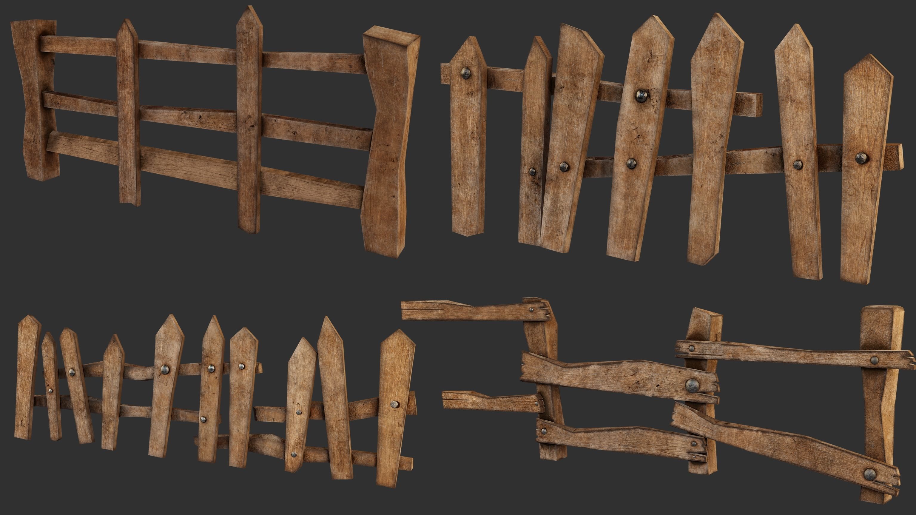 Wooden Fence Low poly Low-poly 3D model_3