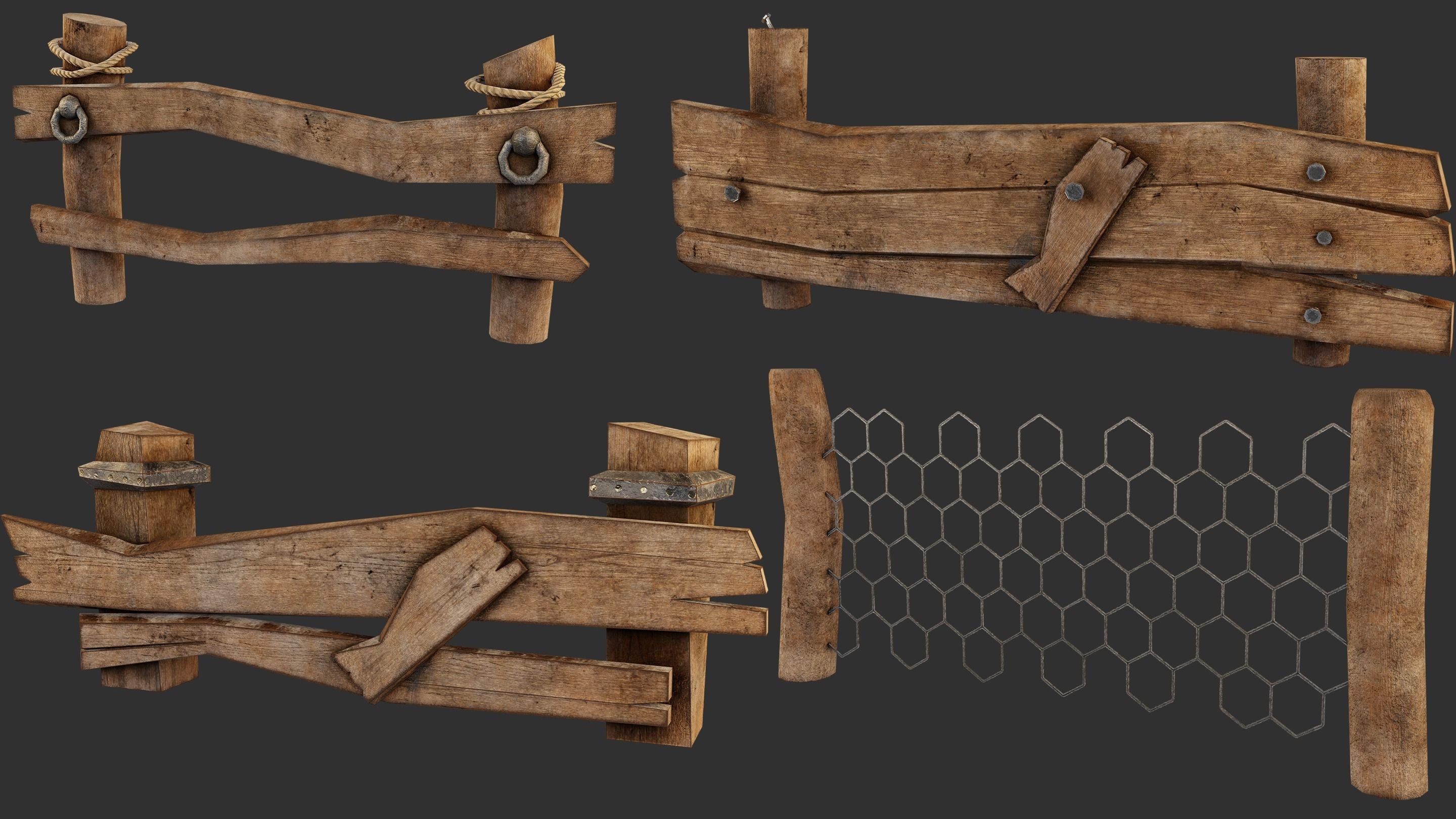 Wooden Fence Low poly Low-poly 3D model_1