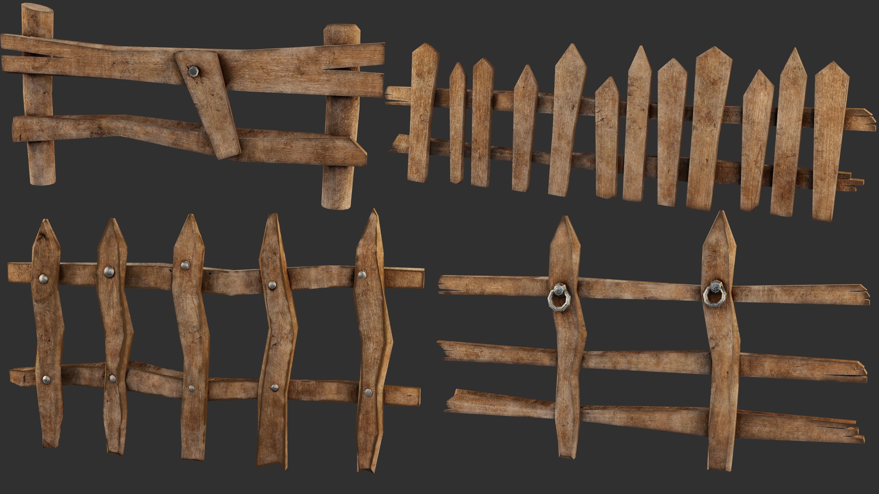 Wooden Fence Low poly Low-poly 3D model_2