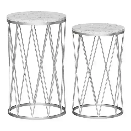 ROUND COFFEE TABLE WITH MARBLE TOP WHITE SILVER