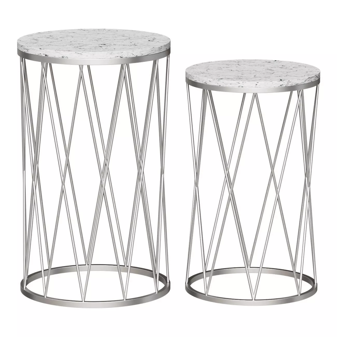 ROUND COFFEE TABLE WITH MARBLE TOP WHITE SILVER 3D model_0