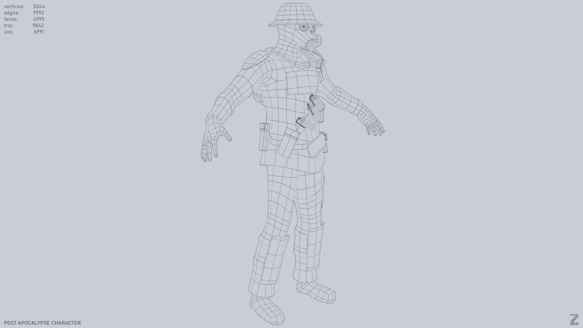 Post apocalypse character Low-poly 3D model_16