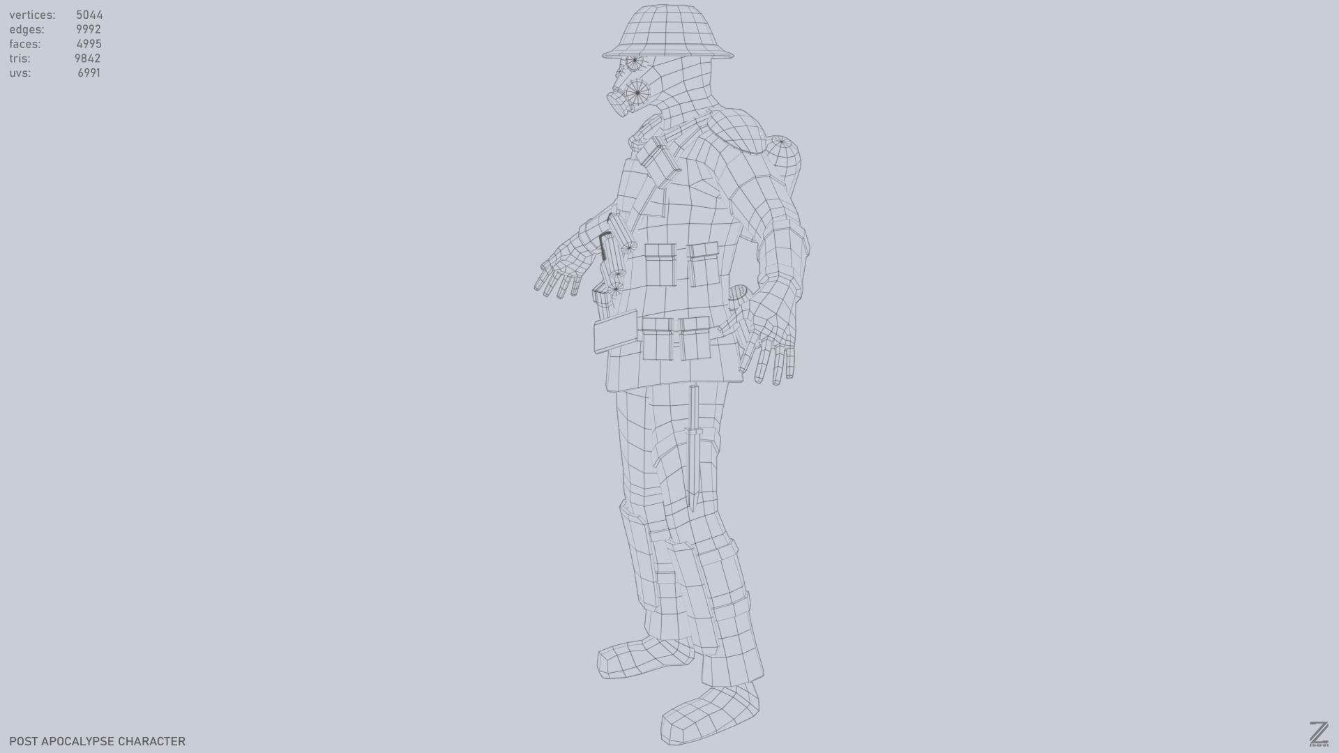 Post apocalypse character Low-poly 3D model_11