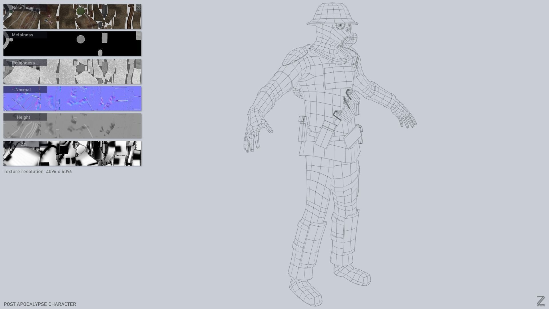 Post apocalypse character Low-poly 3D model_3