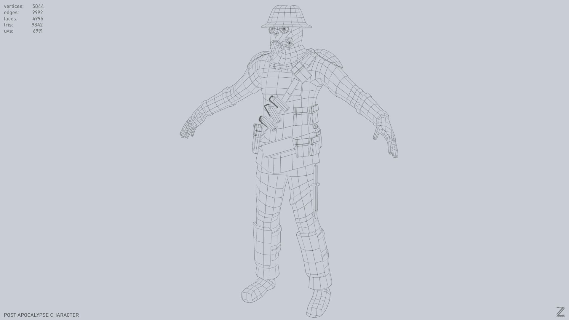 Post apocalypse character Low-poly 3D model_10