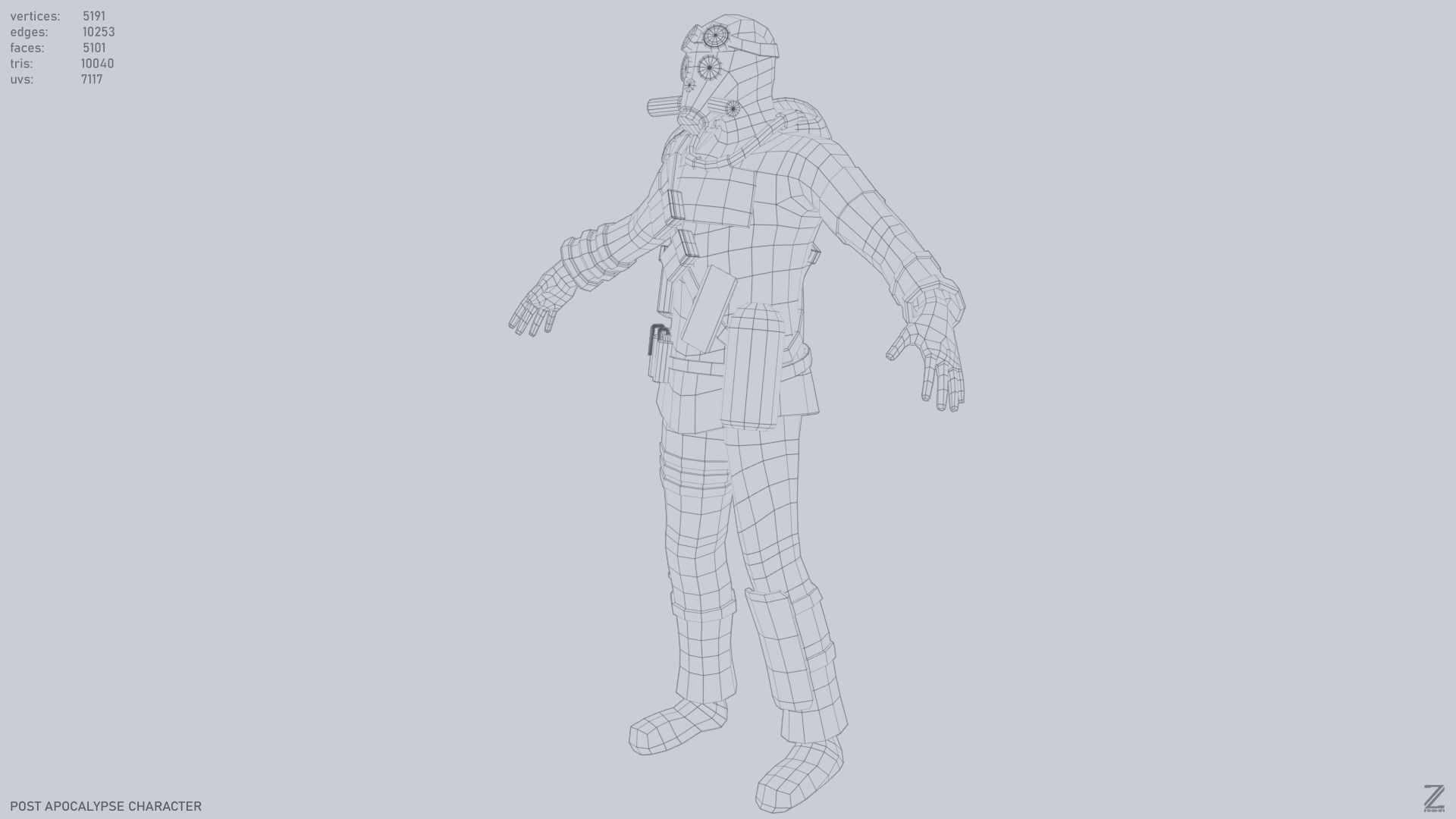 Post apocalypse character Low-poly 3D model_11