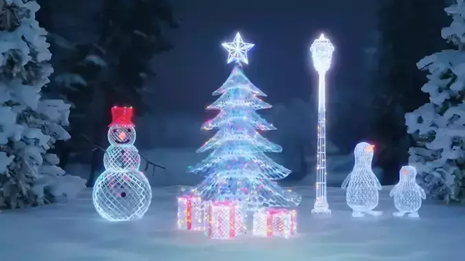 Set of outdoor christmas glowing decorations
