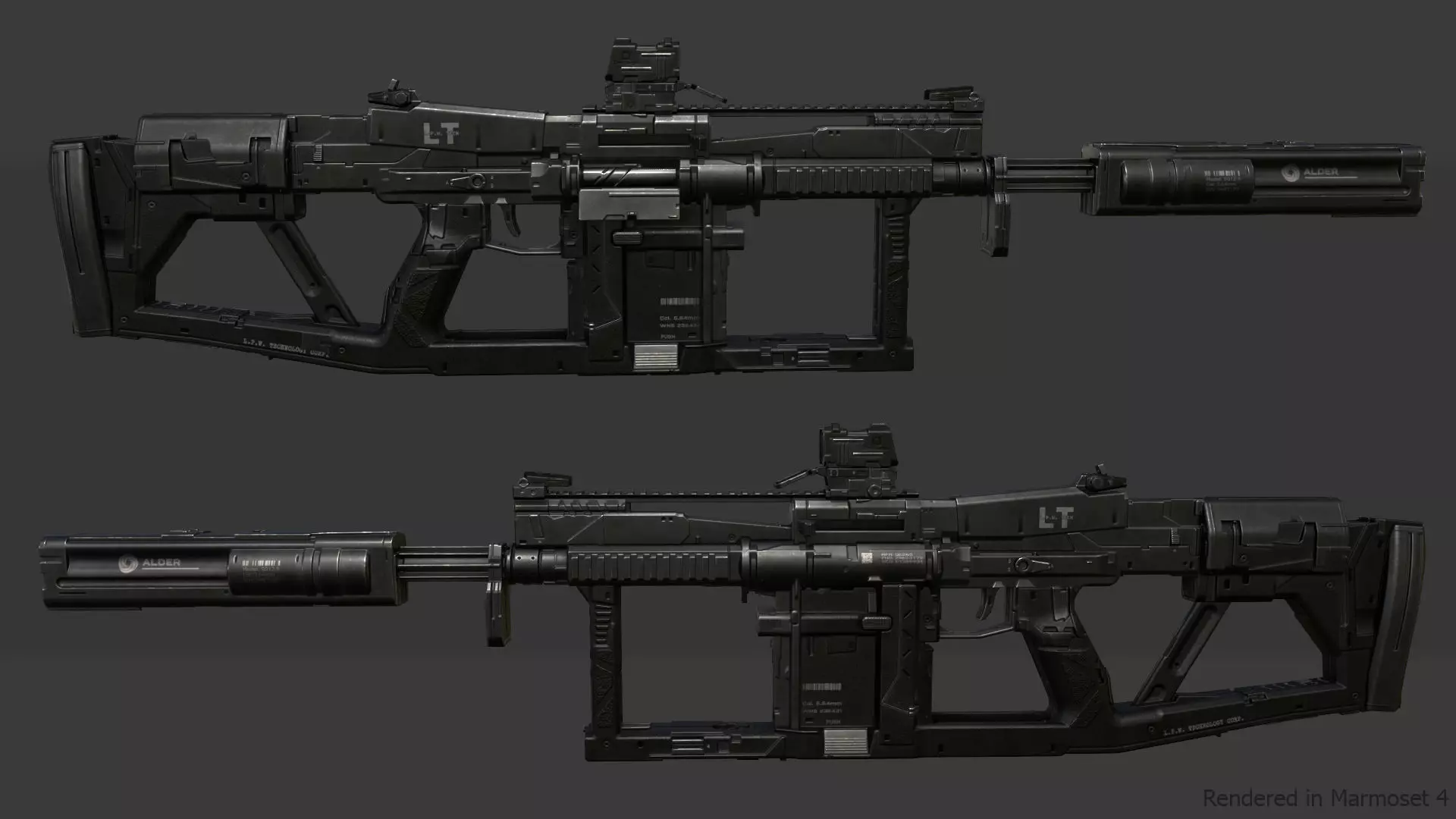 Sci-fi assault rifle 1 Low-poly 3D model_0