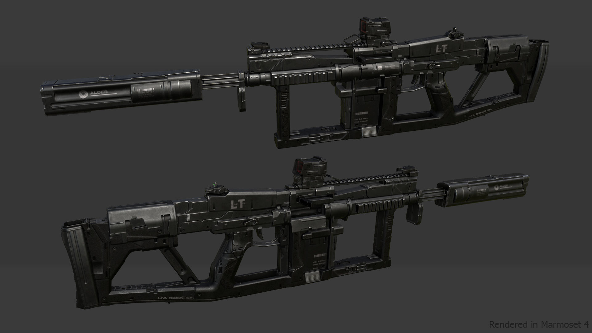 Sci-fi assault rifle 1 Low-poly 3D model_4