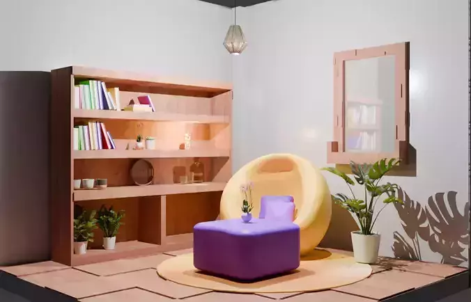 3d living room in blender fbx obj 3D model